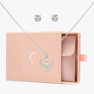 Silver Heart Necklace and Earring Set